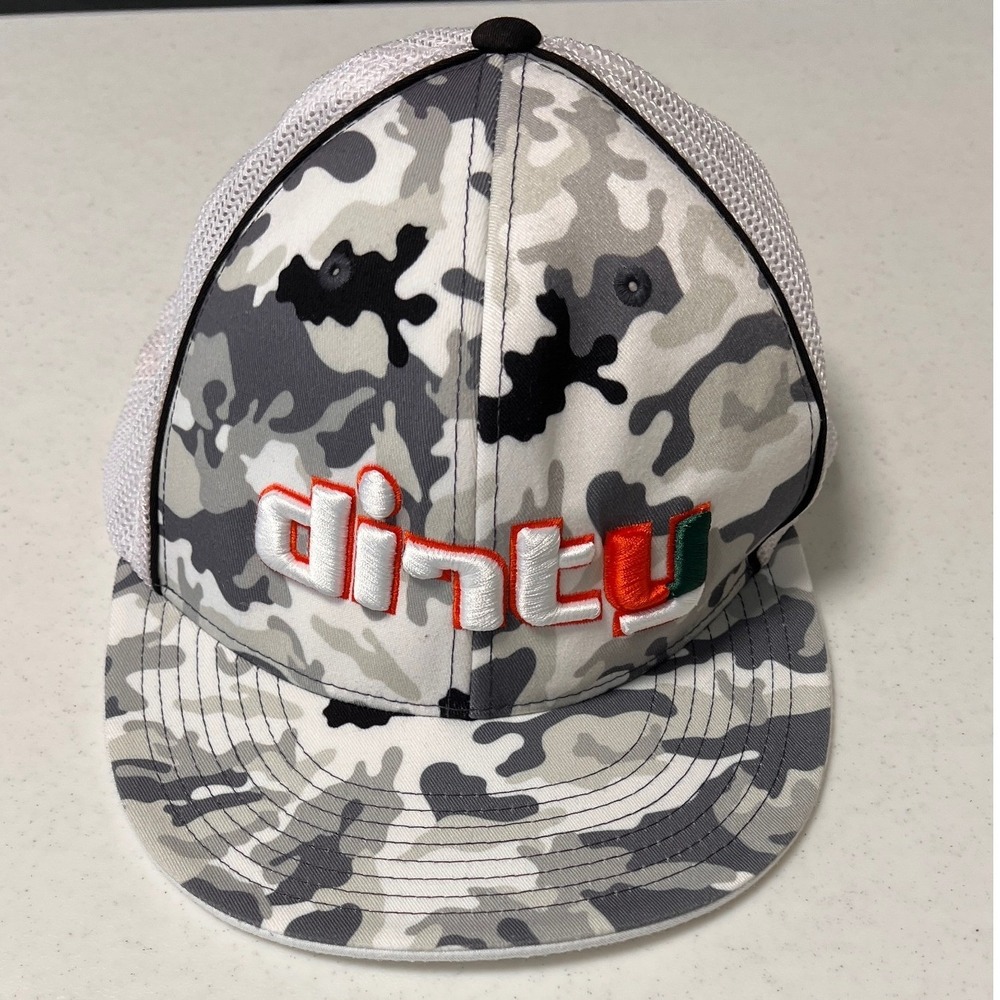 Dirty U Pacific Headwear Camo U Miami Hurricanes Trucker Hat L-XL Mesh